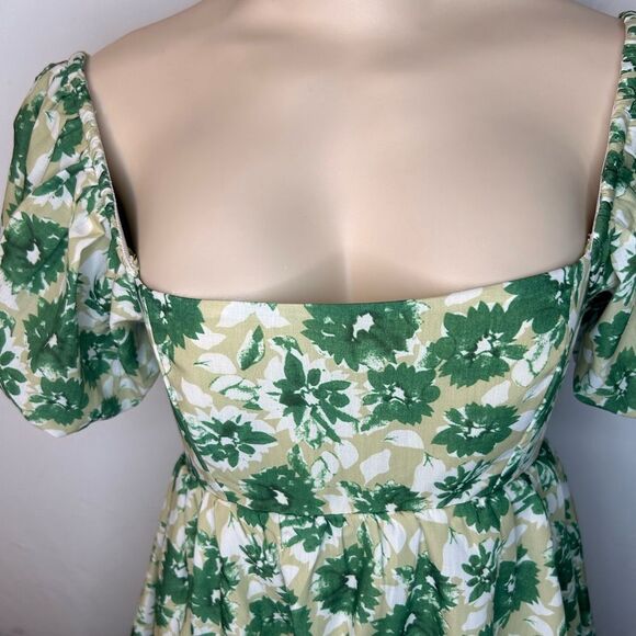 PrettyLittleThing Petite Green Yellow White Floral Puff Mini Dress. Size 0 - Picture 10 of 17